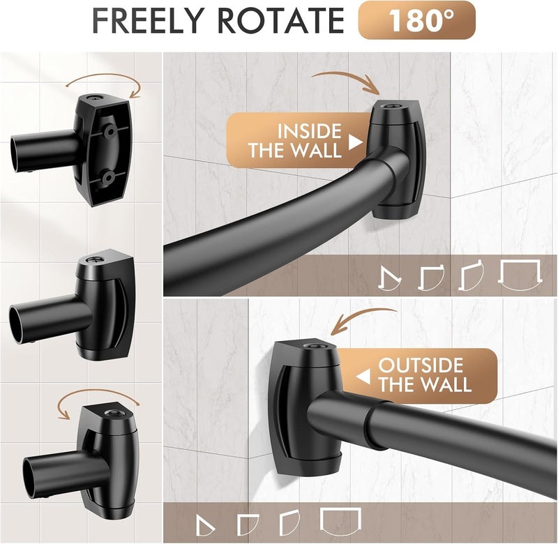 Bonpally Curved Shower Curtain Rod for Bathroom, 40-72 Inches Adjustable Curved Shower Rod, 0.9MM Aluminum Shower Curtain Rod with Rotating Brackets for Extra Shower Space, Need to Drill, Black - Image 5